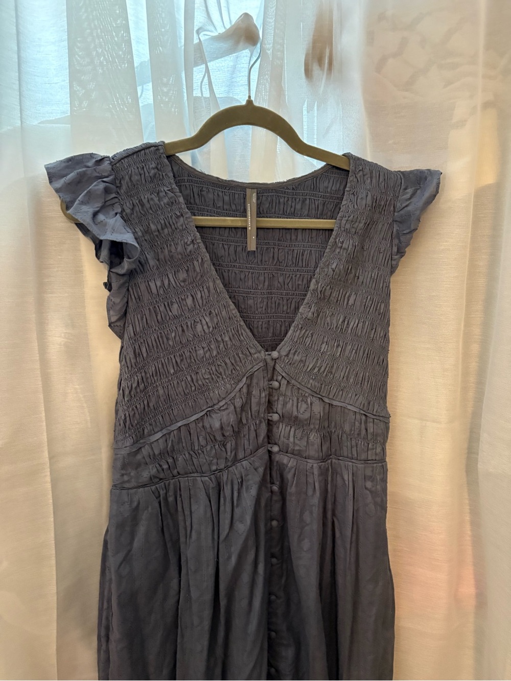Anthropologie Smocked V-Neck Maxi Dress in Slate Blue - Picture 3 of 4